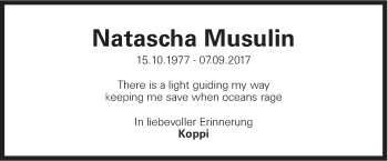 Traueranzeige von Natascha Musulin von Süddeutsche Zeitung