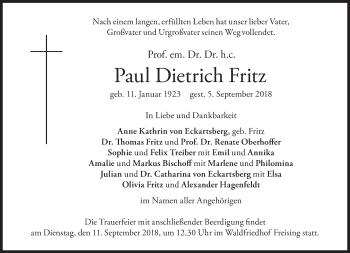 Traueranzeige von Paul Dietrich Fritz von Süddeutsche Zeitung