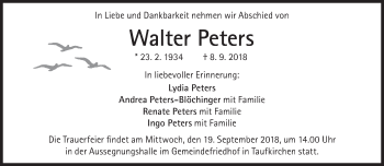 Traueranzeige von Walter Peters von Süddeutsche Zeitung