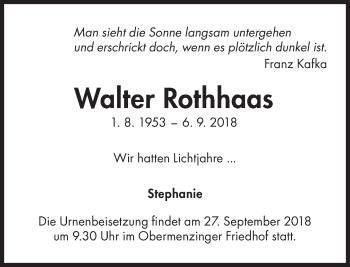 Traueranzeige von Walter Rothhaas von Süddeutsche Zeitung