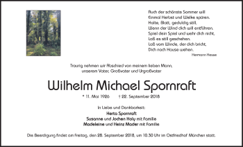 Traueranzeige von Wilhelm Michael Spornraft von Süddeutsche Zeitung
