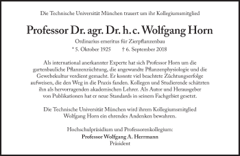 Traueranzeige von Wolfgang Horn von Süddeutsche Zeitung