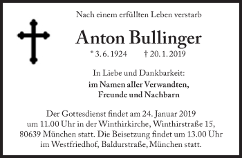Traueranzeige von Anton Bullinger von Süddeutsche Zeitung