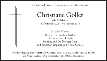 Traueranzeige von Christiane Göller von Süddeutsche Zeitung