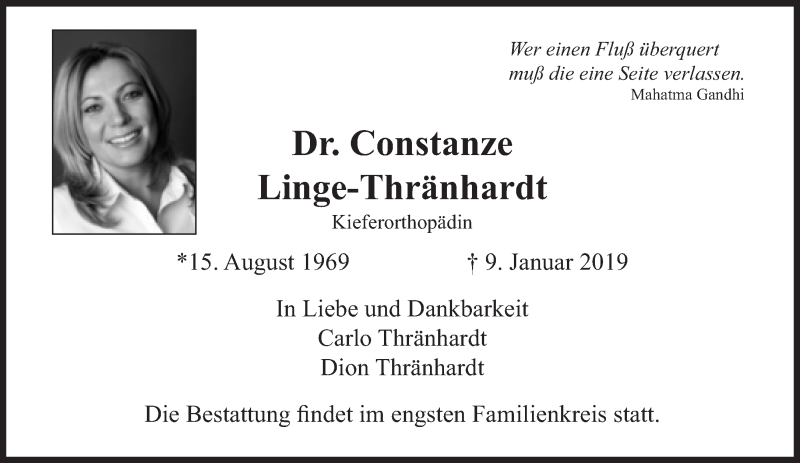  Traueranzeige für Constanze Linge-Thränhardt vom 16.01.2019 aus Süddeutsche Zeitung