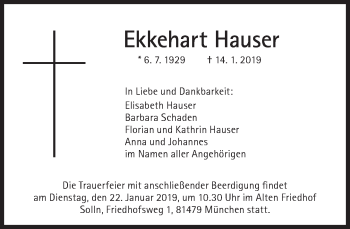Traueranzeige von Ekkehart Hauser von Süddeutsche Zeitung