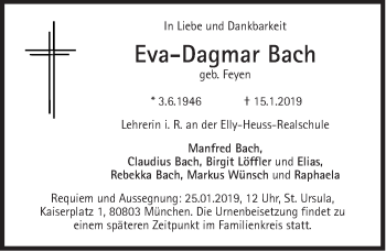 Traueranzeige von Eva-Dagmar Bach von Süddeutsche Zeitung