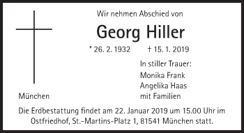 Traueranzeige von Georg Hiller von Süddeutsche Zeitung