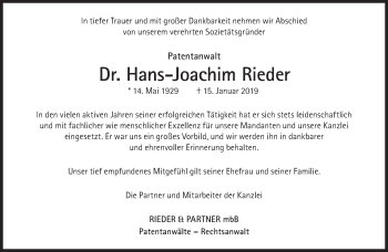 Traueranzeige von Hans-Joachim Rieder von Süddeutsche Zeitung