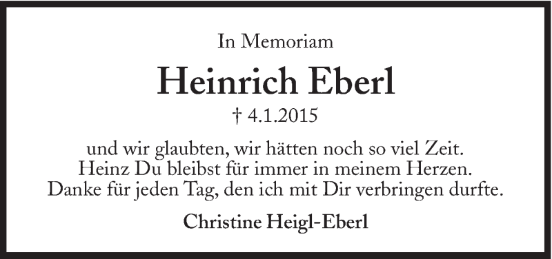  Traueranzeige für Heinrich Eberl vom 04.01.2019 aus Süddeutsche Zeitung