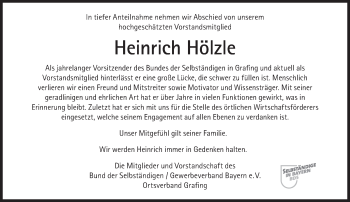 Traueranzeige von Heinrich Hölzle von Süddeutsche Zeitung