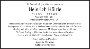 Traueranzeige von Heinrich Hölzle von Süddeutsche Zeitung