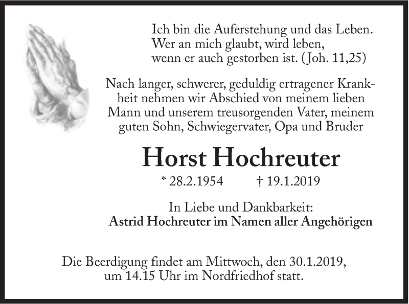  Traueranzeige für Horst Hochreuter vom 26.01.2019 aus Süddeutsche Zeitung