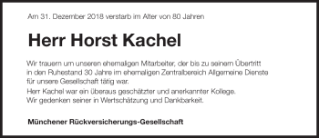 Traueranzeige von Horst Kachel von Süddeutsche Zeitung