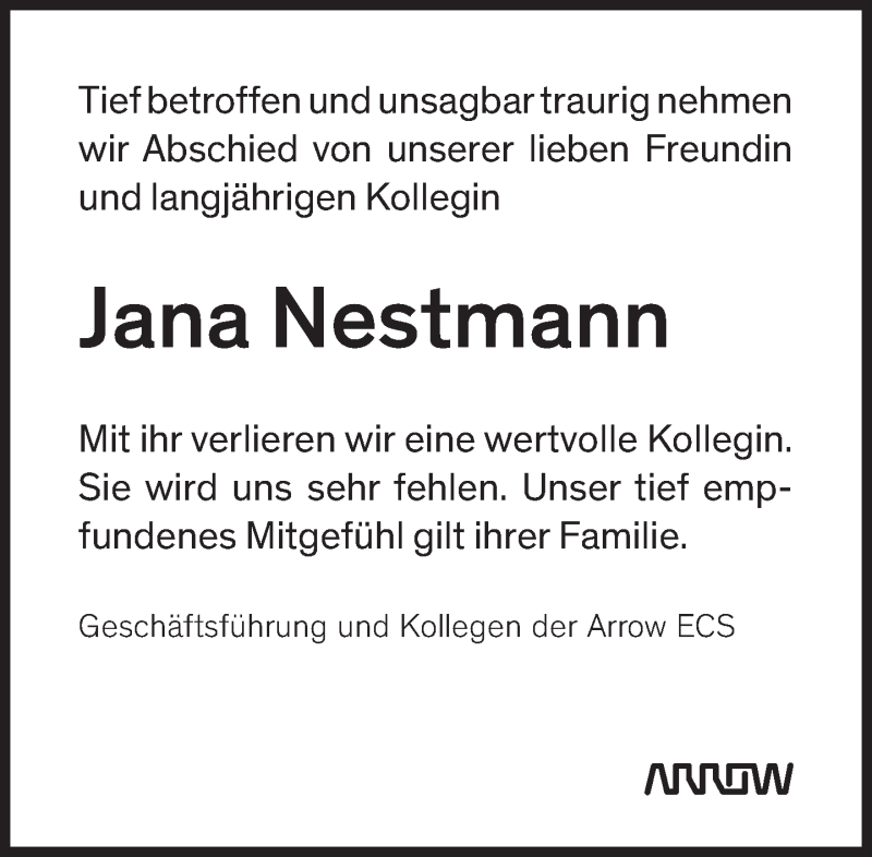  Traueranzeige für Jana Nestmann vom 05.01.2019 aus Süddeutsche Zeitung