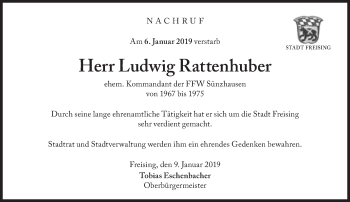 Traueranzeige von Ludwig Rattenhuber von Süddeutsche Zeitung