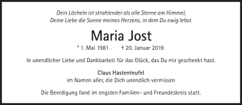Traueranzeige von Maria Jost von Süddeutsche Zeitung