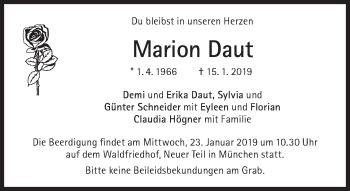 Traueranzeige von Marion Daut von Süddeutsche Zeitung