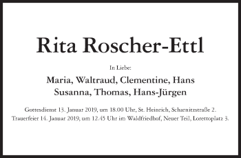 Traueranzeige von Rita Roscher-Ettl von Süddeutsche Zeitung
