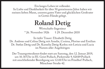 Traueranzeige von Roland Detig von Süddeutsche Zeitung