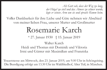 Traueranzeige von Rosemarie Karch von Süddeutsche Zeitung