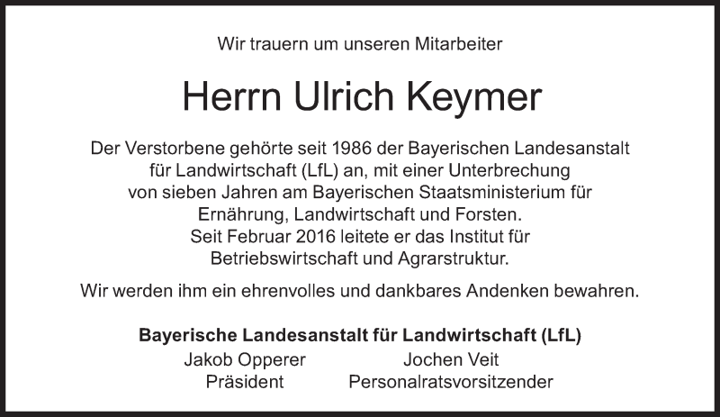  Traueranzeige für Ulrich Keymer vom 11.01.2019 aus Süddeutsche Zeitung