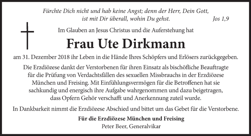  Traueranzeige für Ute Dirkmann vom 10.01.2019 aus Süddeutsche Zeitung