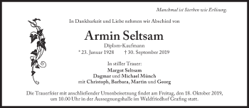 Traueranzeige von Armin Seltsam von Süddeutsche Zeitung