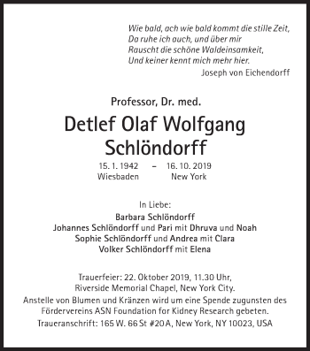 Traueranzeige von Detlef Olaf Wolfgang Schlöndorff von Süddeutsche Zeitung