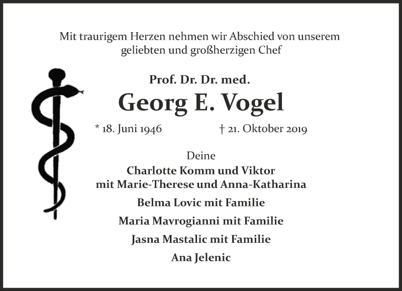  Traueranzeige für Georg E. Vogel vom 23.10.2019 aus Süddeutsche Zeitung
