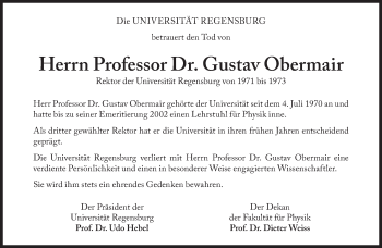 Traueranzeige von Gustav Obermair von Süddeutsche Zeitung