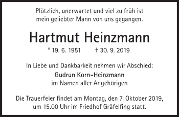 Traueranzeige von Hartmut Heinzmann von Süddeutsche Zeitung