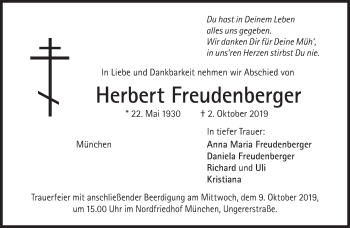 Traueranzeige von Herbert Freudenberger von Süddeutsche Zeitung