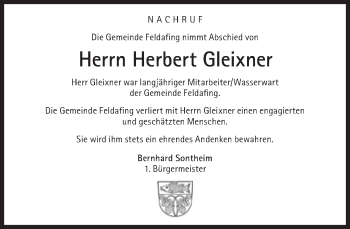 Traueranzeige von Herbert Gleixner von Süddeutsche Zeitung