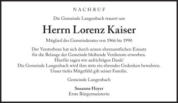 Traueranzeige von Lorenz Kaiser von Süddeutsche Zeitung