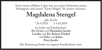 Traueranzeige von Magdalena Stengel von Süddeutsche Zeitung