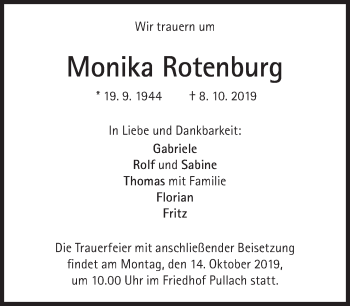 Traueranzeige von Monika Rotenburg von Süddeutsche Zeitung