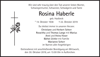 Traueranzeige von Rosina Haberle von Süddeutsche Zeitung