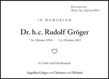 Traueranzeige von Rudolf Gröger von Süddeutsche Zeitung