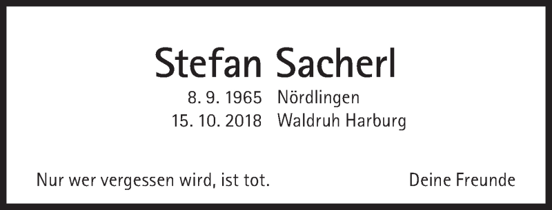  Traueranzeige für Stefan Sacherl vom 12.10.2019 aus Süddeutsche Zeitung