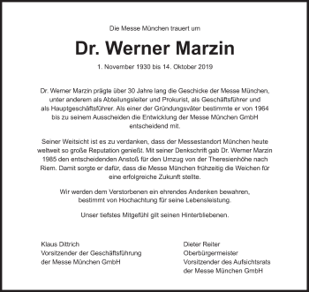 Traueranzeige von Werner Marzin von Süddeutsche Zeitung