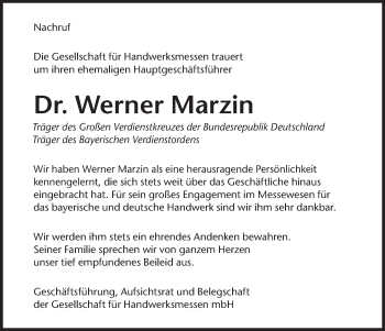 Traueranzeige von Werner Marzin von Süddeutsche Zeitung