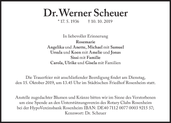 Traueranzeige von Werner Scheuer von Süddeutsche Zeitung