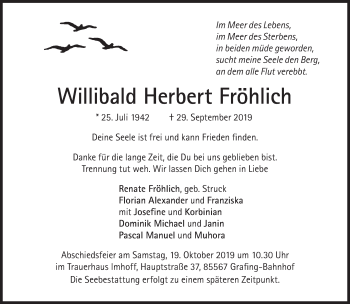 Traueranzeige von Willibald Herbert Fröhlich von Süddeutsche Zeitung