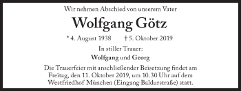 Traueranzeige von Wolfgang Götz von Süddeutsche Zeitung