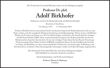 Traueranzeige von Adolf Birkhofer von Süddeutsche Zeitung