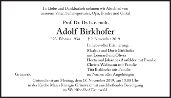 Traueranzeige von Adolf Birkhofer von Süddeutsche Zeitung