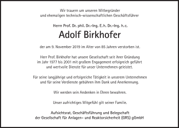 Traueranzeige von Adolf Birkhofer von Süddeutsche Zeitung
