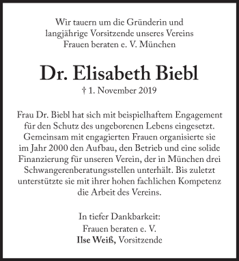 Traueranzeige von Elisabeth Biebl von Süddeutsche Zeitung