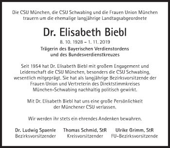 Traueranzeige von Elisabeth Biebl von Süddeutsche Zeitung